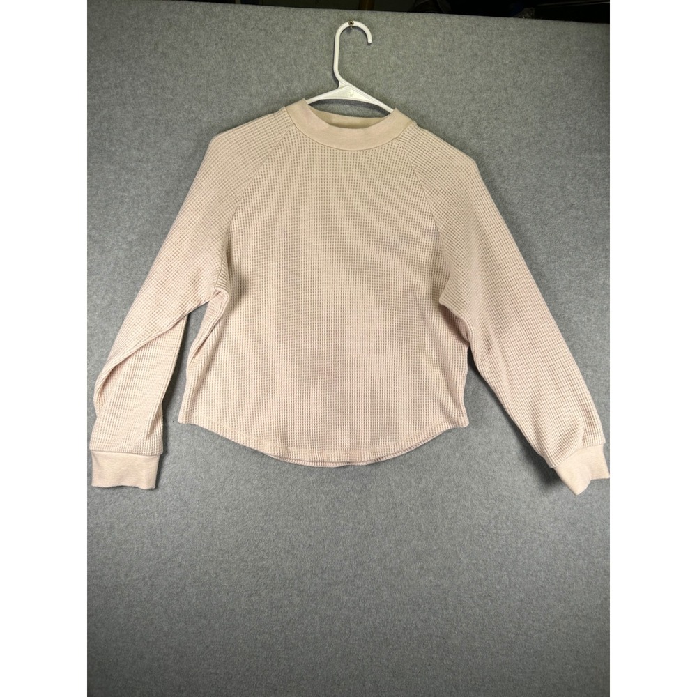 Madewell Waffle Knit Long Sleeve Top Blush Pink Raglan Thermal Size M